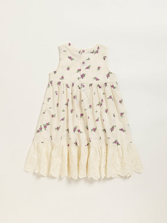 Utsa Kids White Floral Design Cotton Dress (2 - 8yrs)