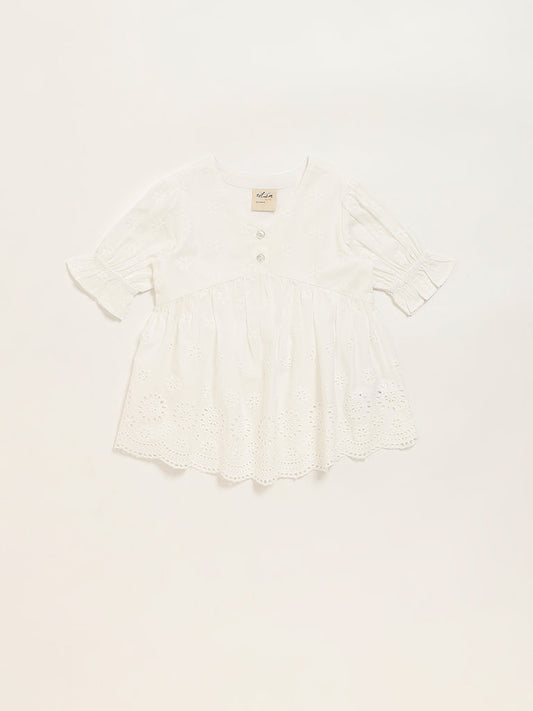 Utsa Kids White Schiffli Flared Top (2 - 8yrs)