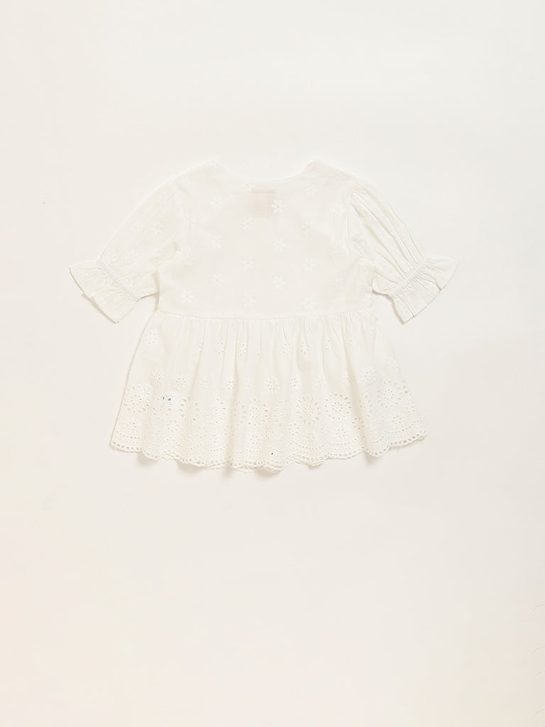 Utsa Kids White Schiffli Flared Top (2 - 8yrs)