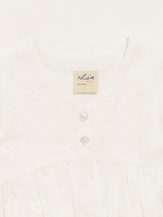 Utsa Kids White Schiffli Flared Top (2 - 8yrs)