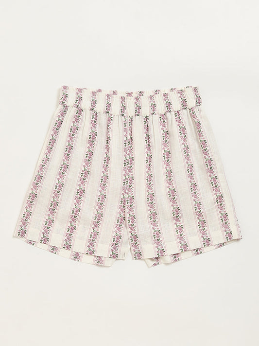 Utsa Kids Off-White Ditsy Floral Cotton Shorts (8 -14yrs)