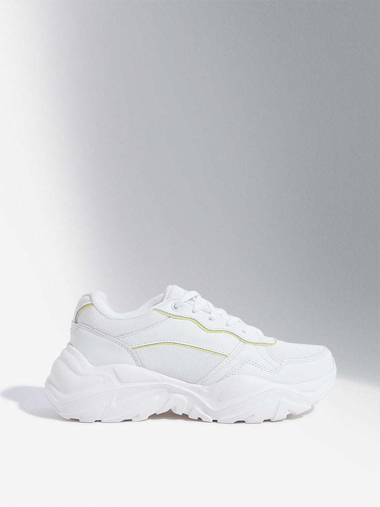 LUNA BLU White & Lime Lace-Up Chunky Sneakers