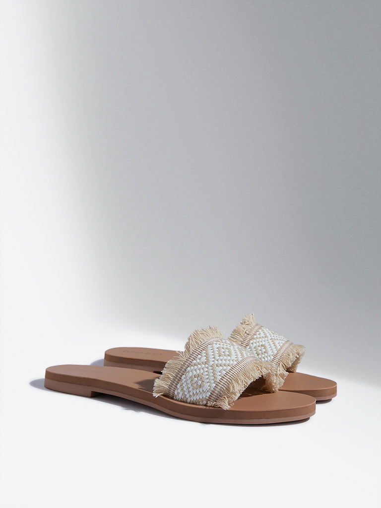 LUNA BLU Beige Geometrical Pattern Slides