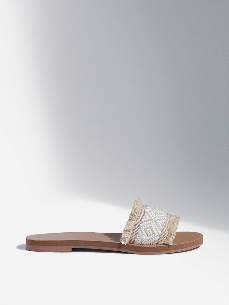 LUNA BLU Beige Geometrical Pattern Slides