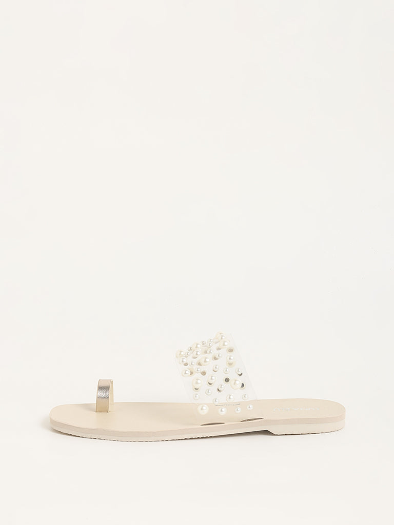 LUNA BLU Ivory Pearl Embellished Sandals