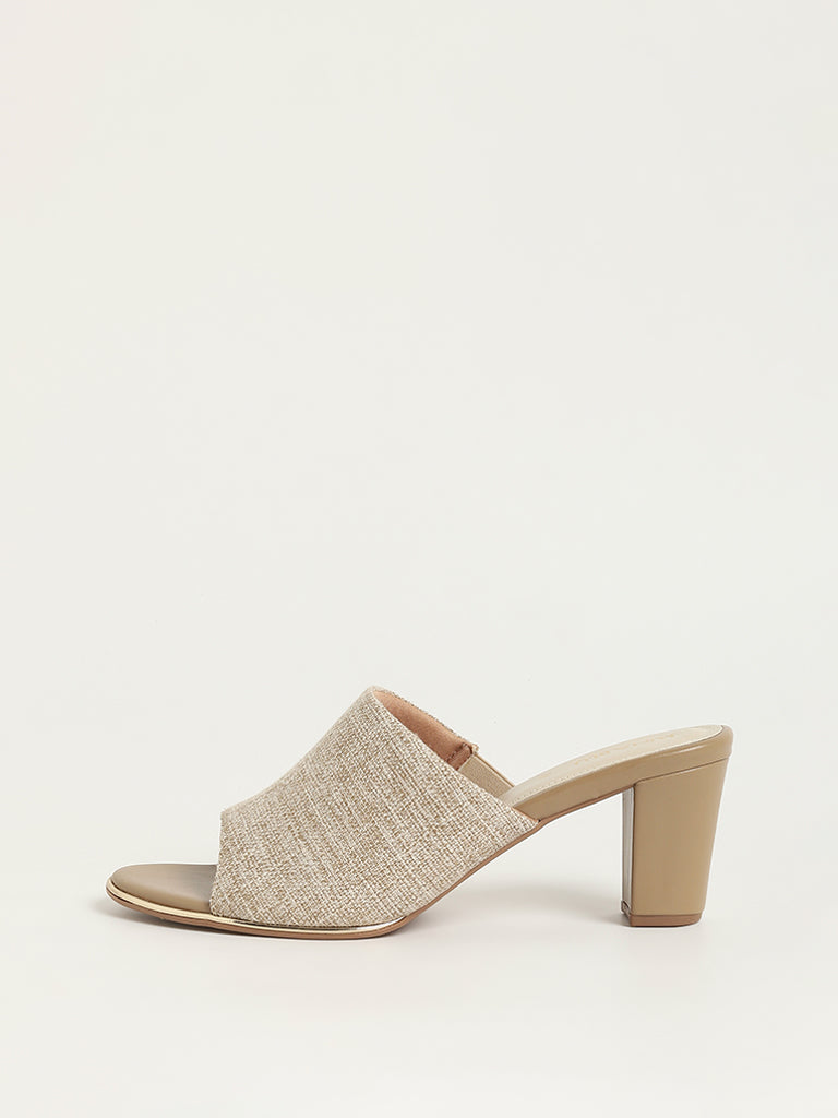 LUNA BLU Beige Peep Toe Block Heel Sandals