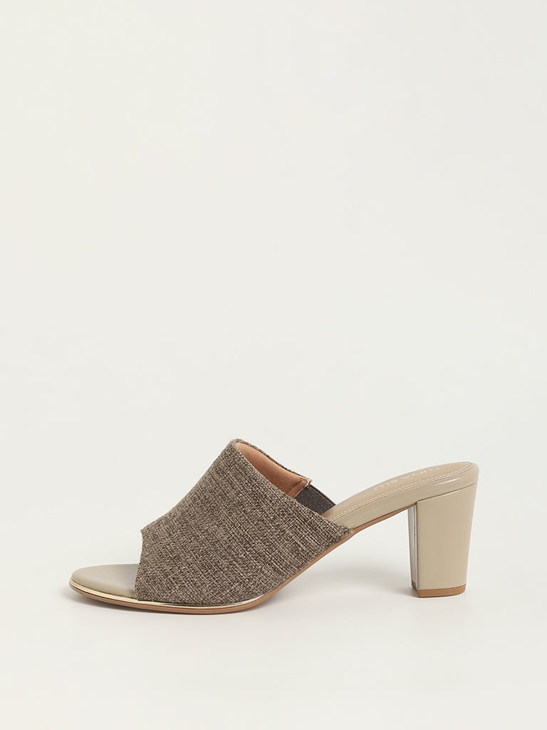 LUNA BLU Taupe Peep Toe Block Heel Sandals