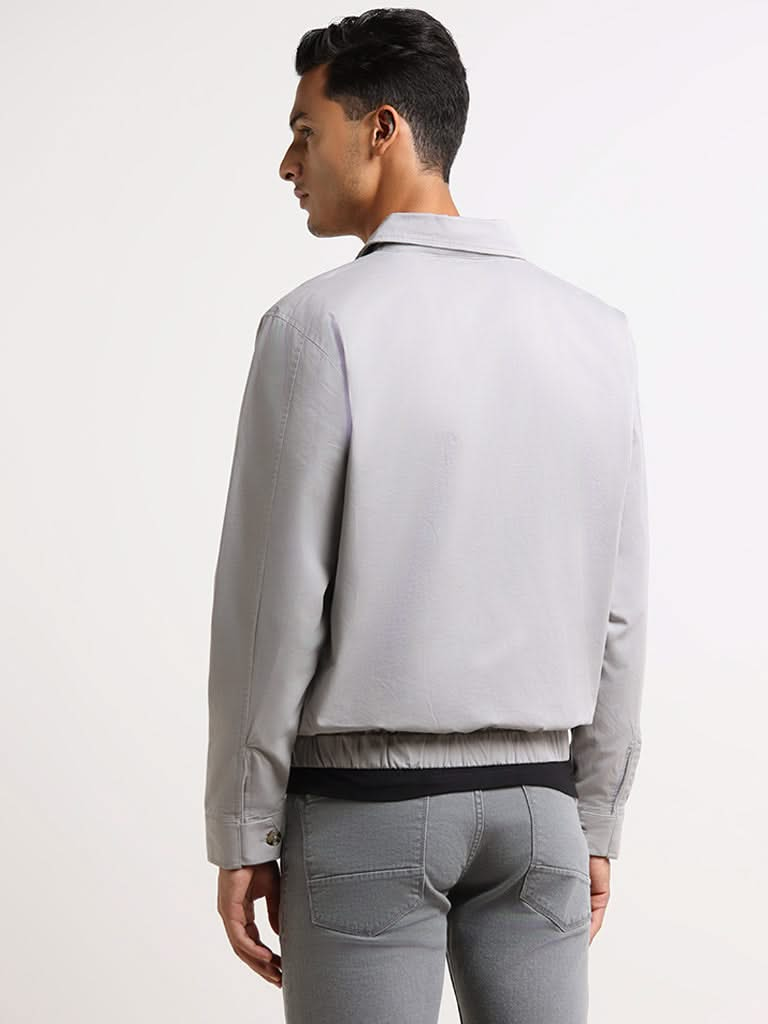 Ascot Grey Cotton Blend Relaxed Fit Bomber Jacket