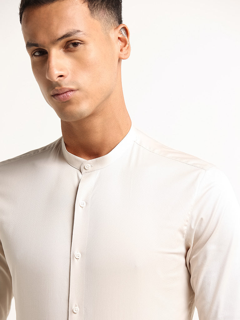 WES Formals Beige Ultra Slim Fit Shirt