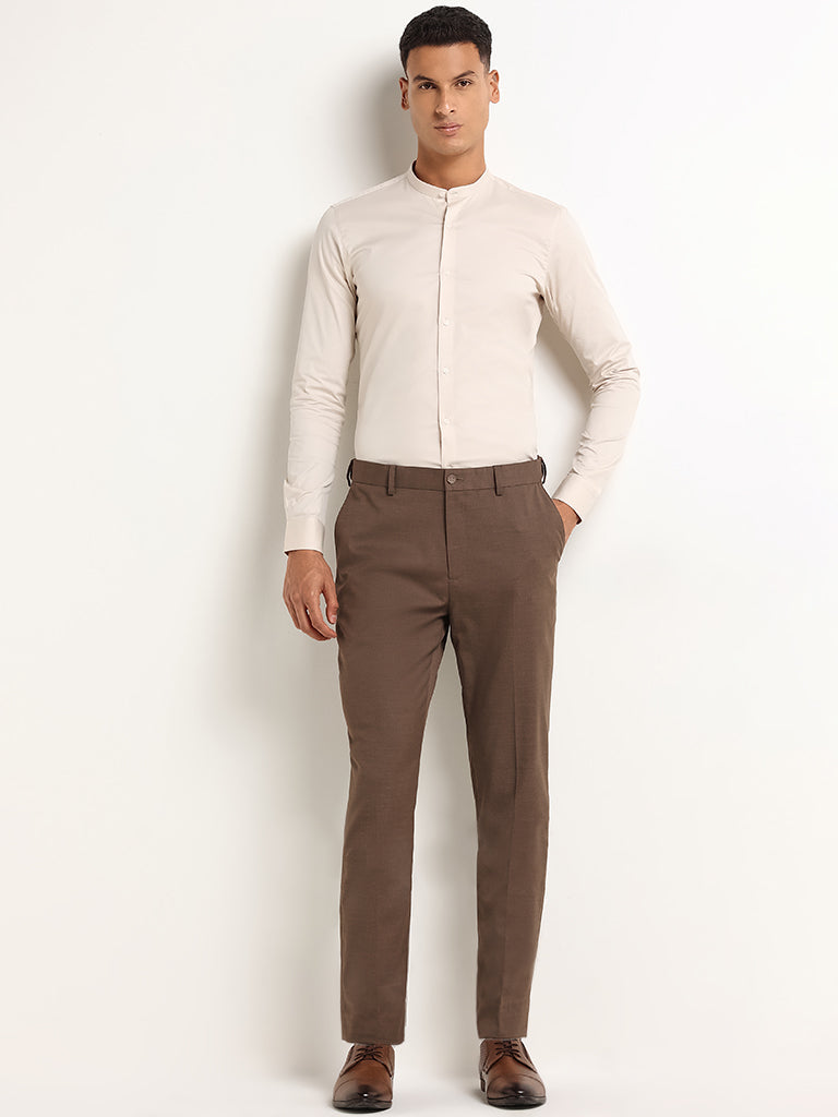 WES Formals Beige Ultra Slim Fit Shirt