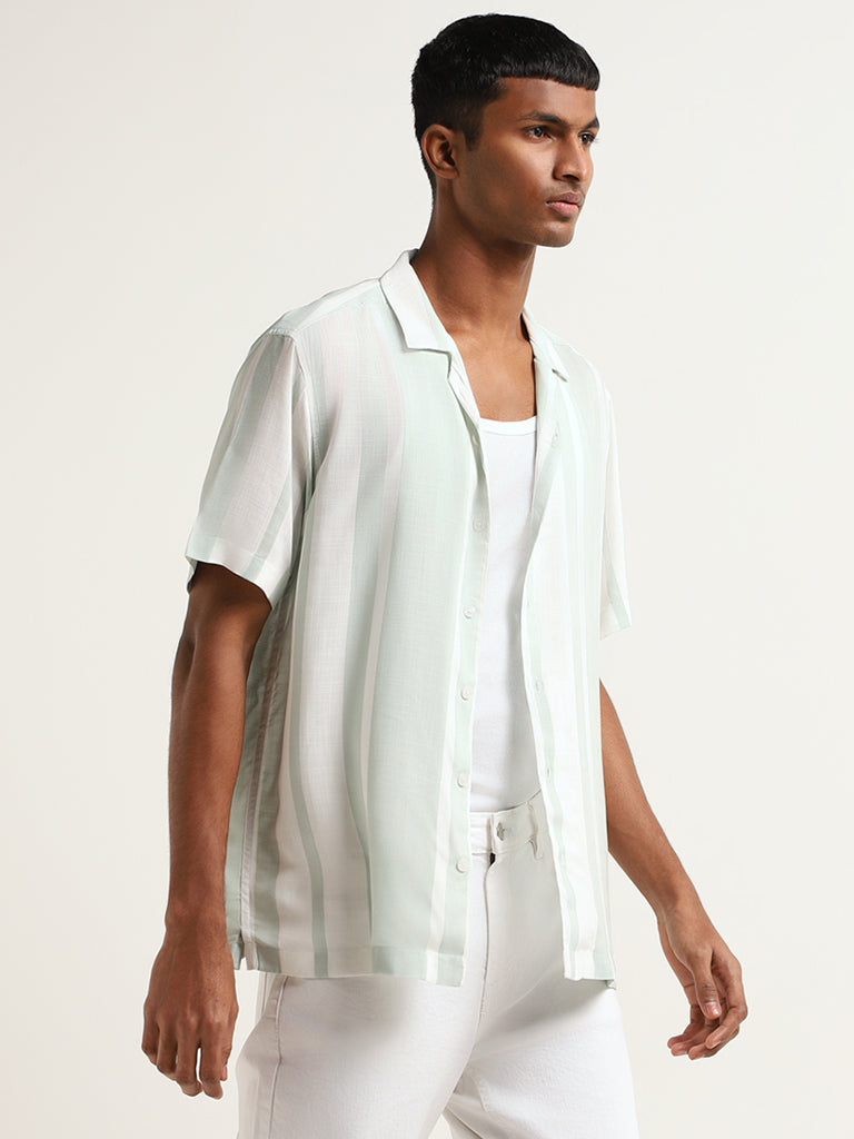 Nuon Light Sage Relaxed Fit Striped Shirt