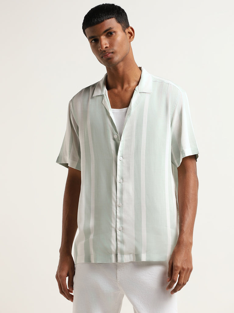 Nuon Light Sage Relaxed Fit Striped Shirt