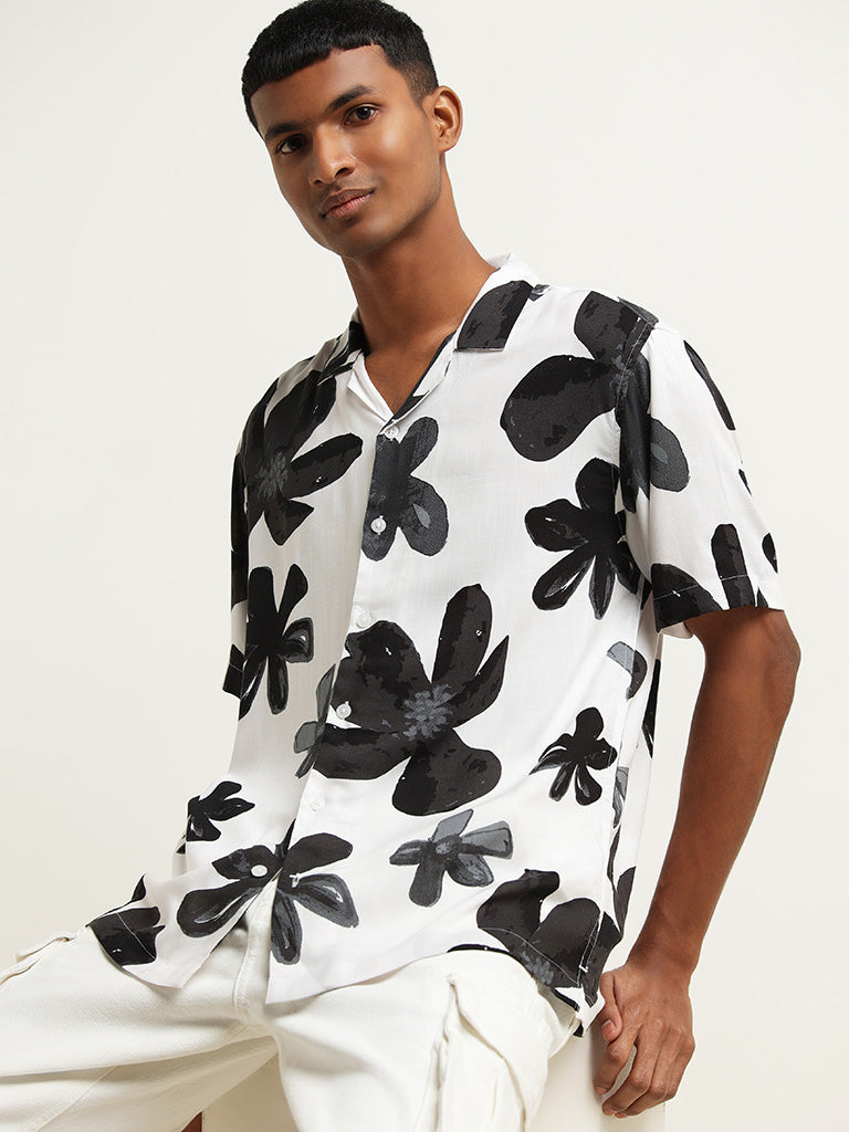 Nuon White Printed Resort Fit Shirt