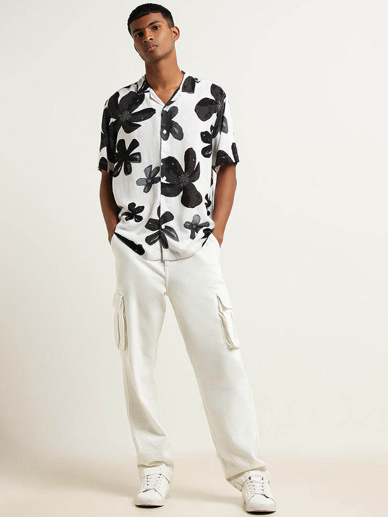 Nuon White Printed Resort Fit Shirt