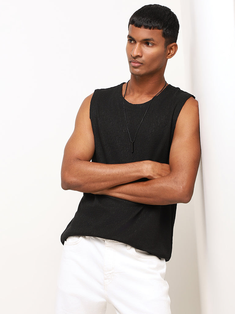 Nuon Black Relaxed Fit Marble Textured Cotton Vest