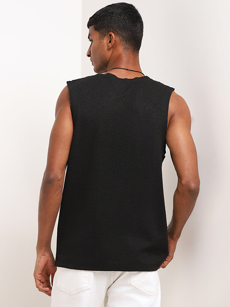 Nuon Black Relaxed Fit Marble Textured Cotton Vest