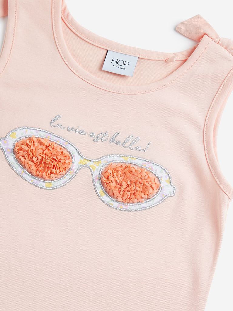 HOP Kids Peach Sunglass Printed T-Shirt