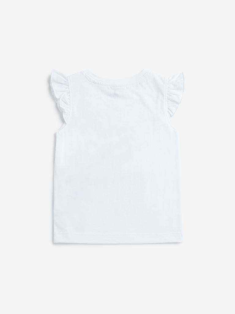 HOP Kids White Text Pattern Ruffle Sleeve Top