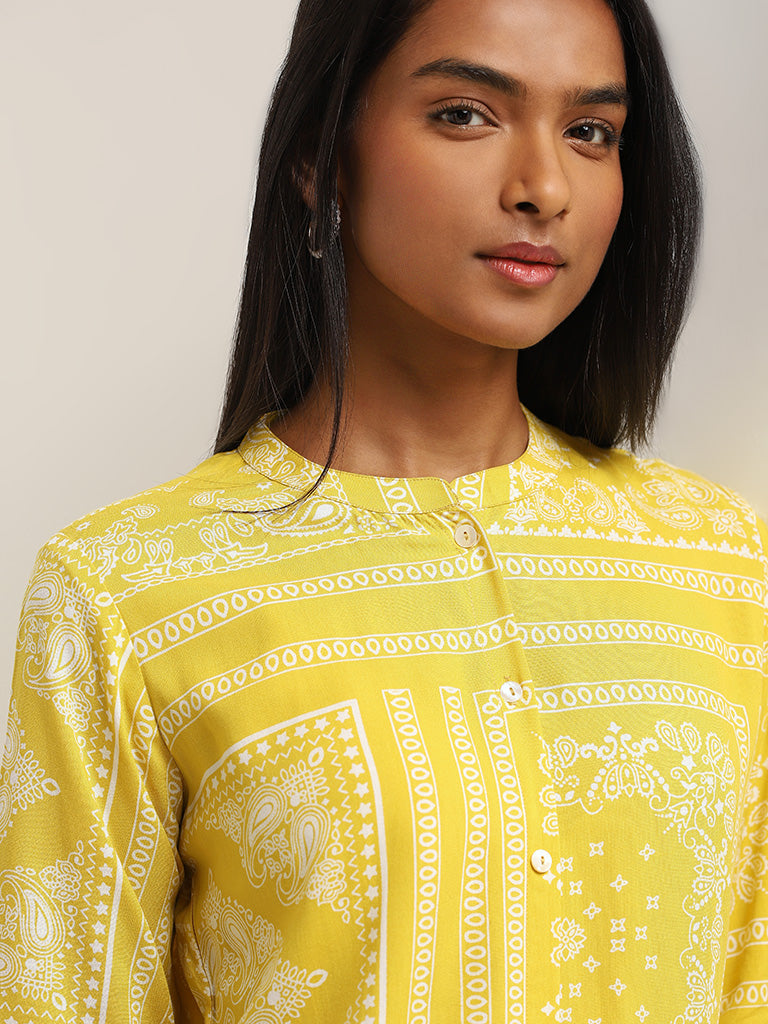 Utsa Yellow Printed Straight Fit Kurta