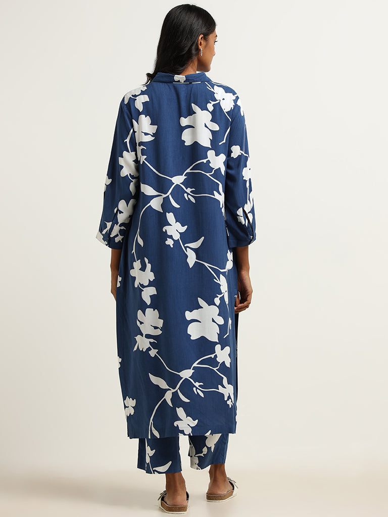 Utsa Navy Printed Shirt Kurta