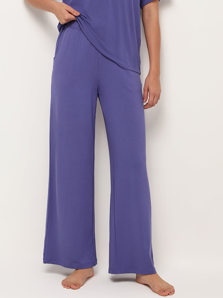 Wunderlove Solid Blue Mid-Rise Supersoft Pyjamas