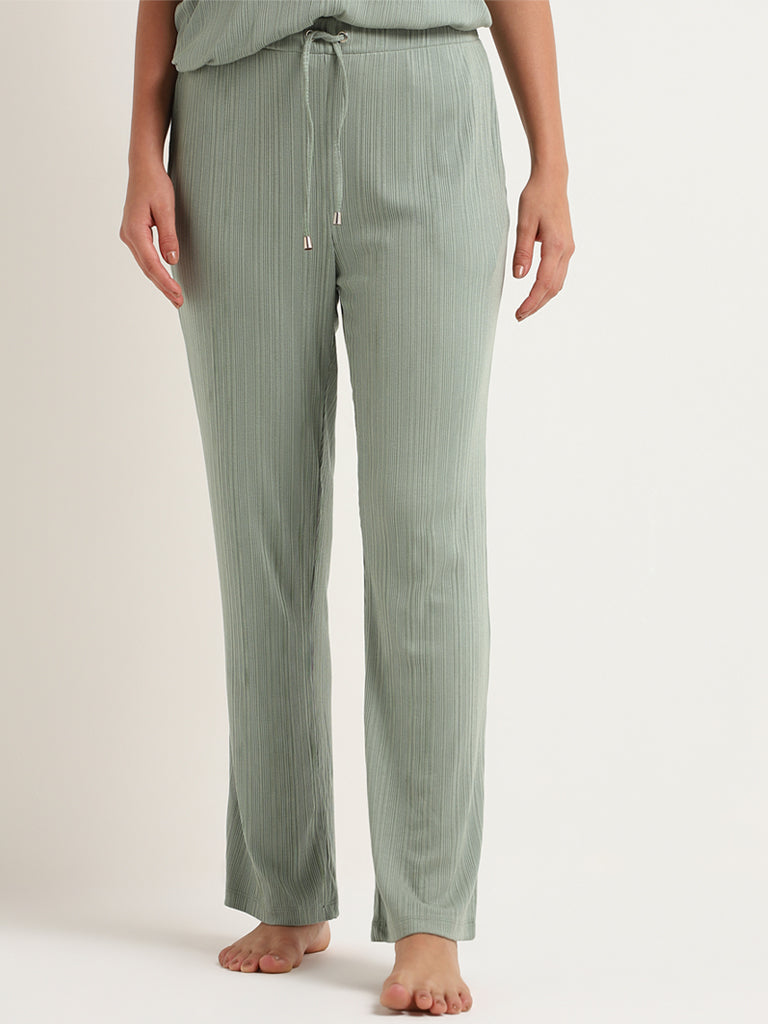 Wunderlove Green Self-Patterned Mid-Rise Supersoft Pyjamas