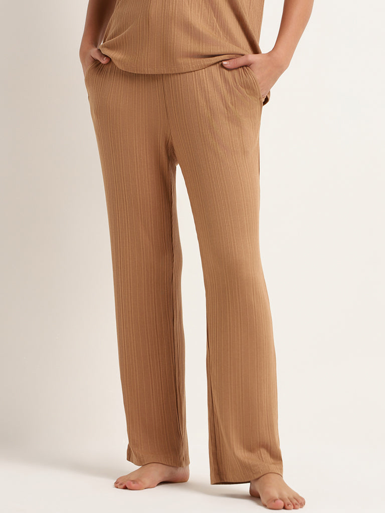 Wunderlove Brown Self-Patterned Mid-Rise Supersoft Pyjamas