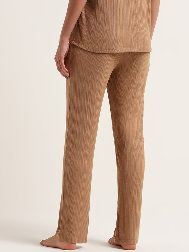 Wunderlove Brown Self-Patterned Mid-Rise Supersoft Pyjamas