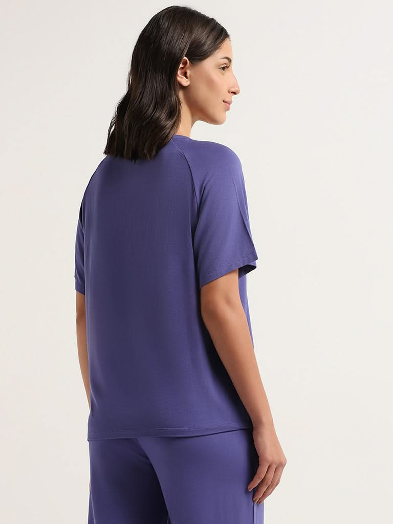 Wunderlove Solid Blue V-Neck Supersoft Top