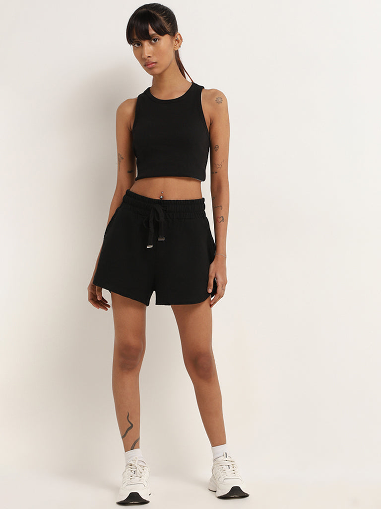 Superstar Black Cotton Mid-Rise Shorts