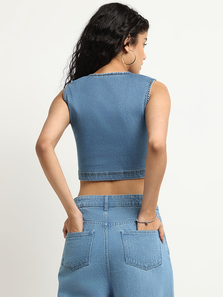 Nuon Blue Denim Tank Crop Top