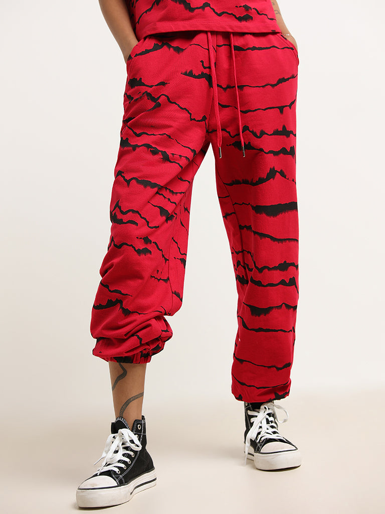 Studiofit Red Printed Cotton Joggers