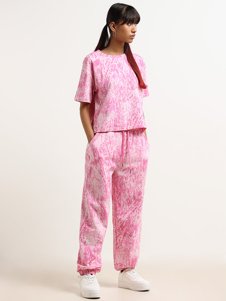 Studiofit Pink Printed Cotton Joggers