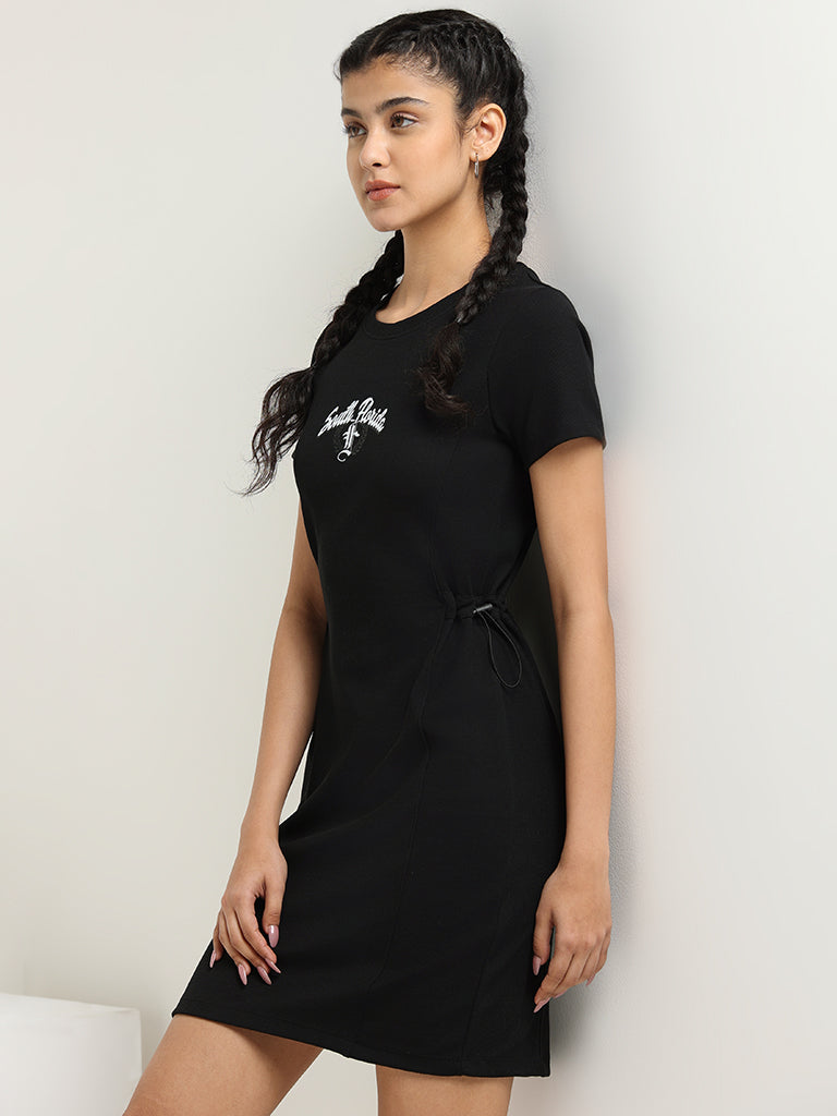 Studiofit Black Cinched Waist T-Shirt Straight Dress