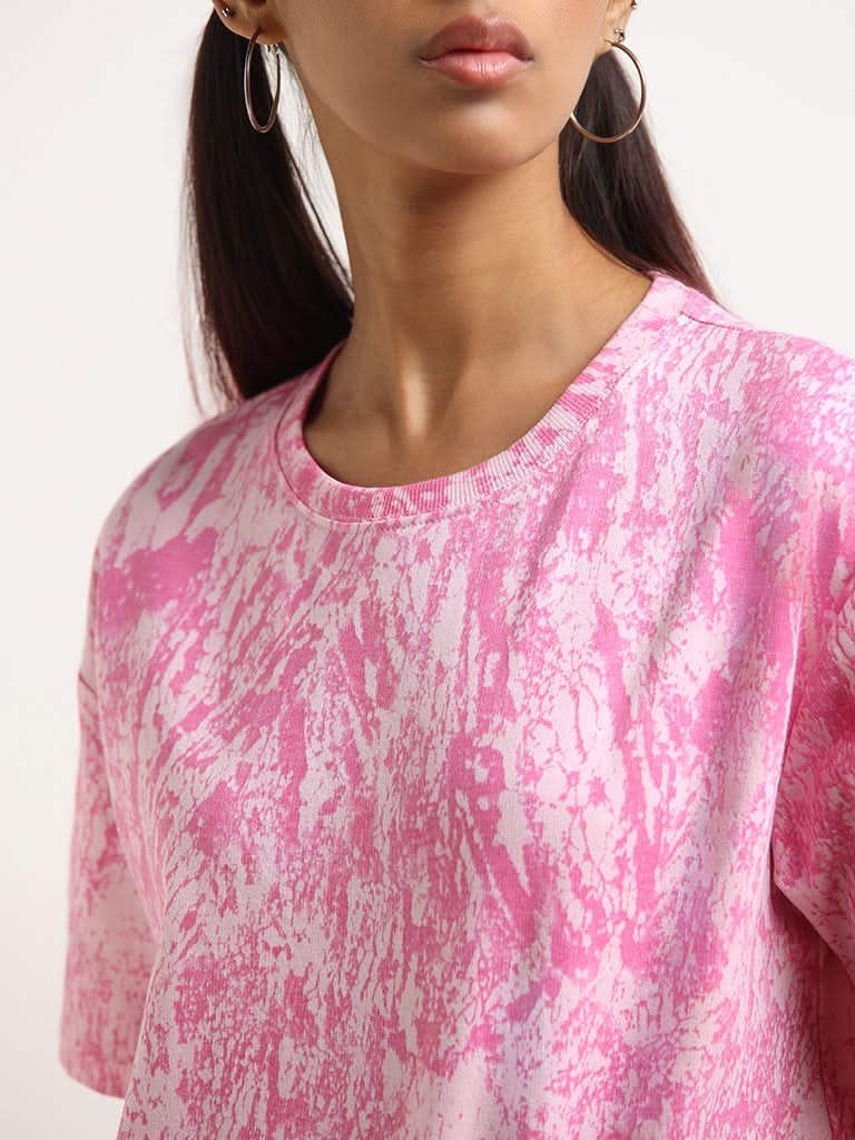 Studiofit Pink Printed Cotton T-Shirt