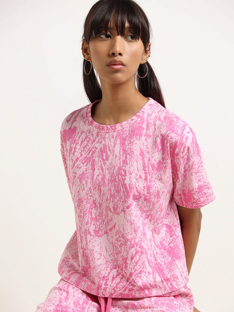 Studiofit Pink Printed Cotton T-Shirt