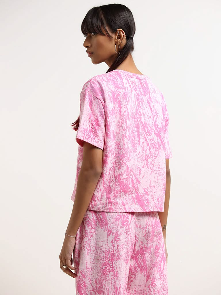 Studiofit Pink Printed Cotton T-Shirt