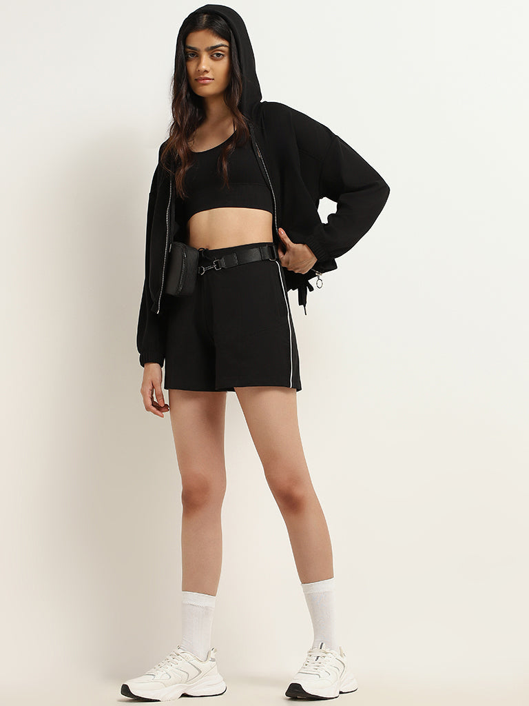 Studiofit Black Cotton Mid-Rise Shorts