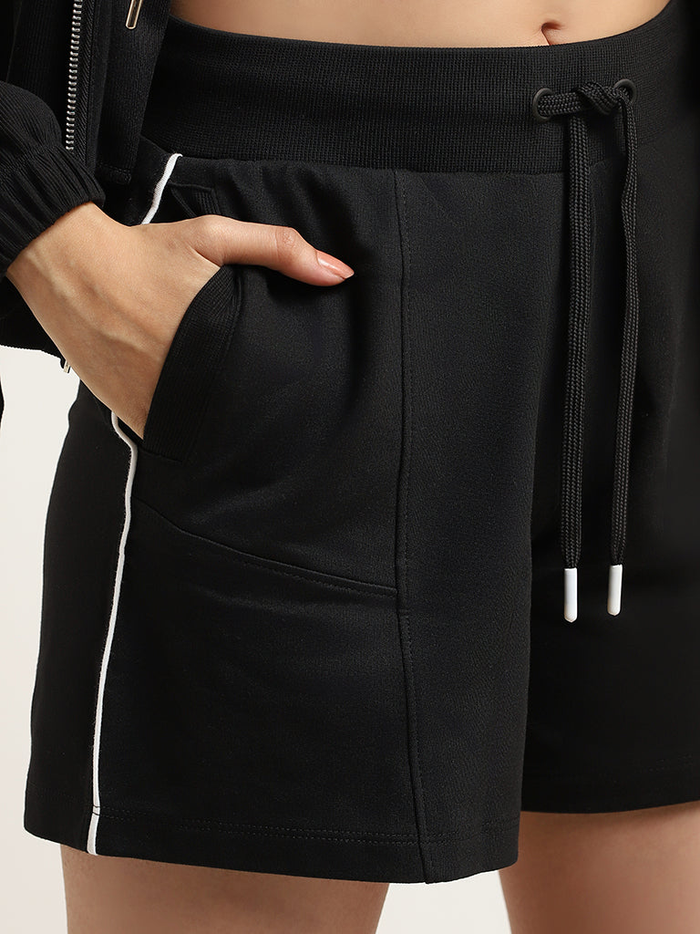 Studiofit Black Cotton Mid-Rise Shorts