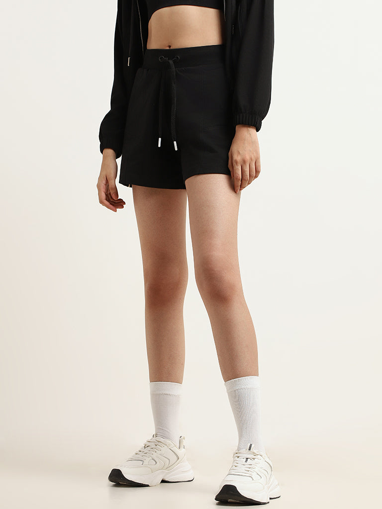 Studiofit Black Cotton Mid-Rise Shorts