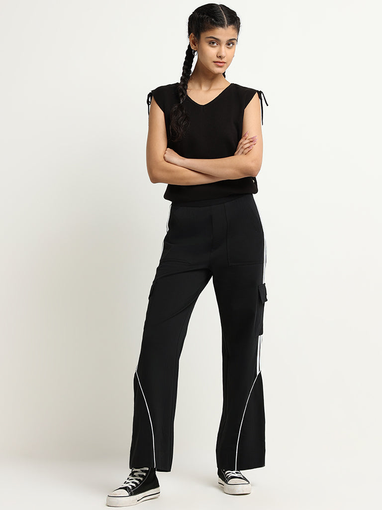 Studiofit Black Cotton Cargo Track Pants