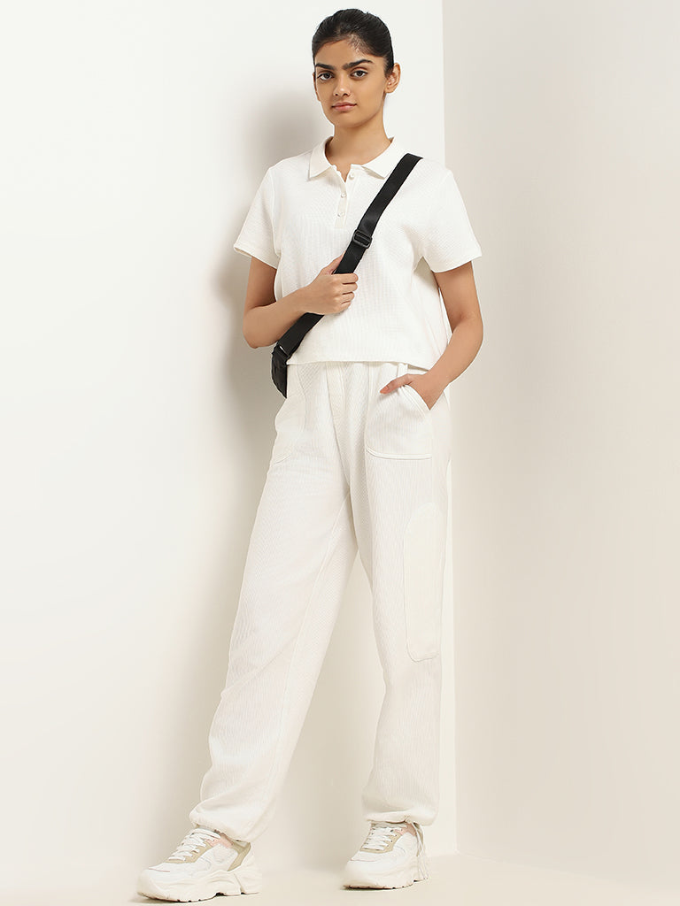 Studiofit White Cotton Straight-Leg Joggers