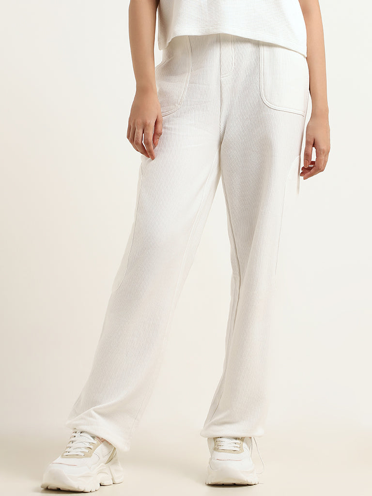 Studiofit White Cotton Straight-Leg Joggers