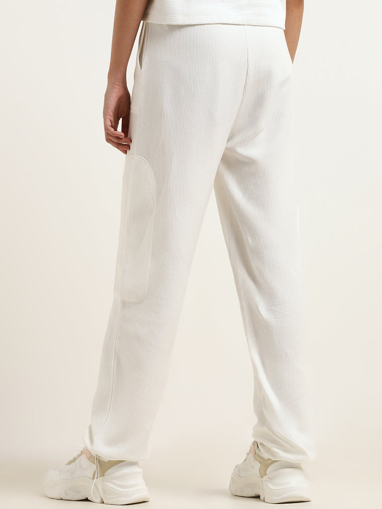 Studiofit White Cotton Straight-Leg Joggers