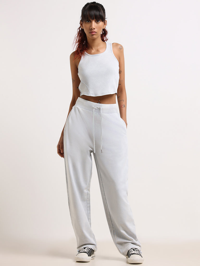 Studiofit Light Grey Cotton Relaxed Fit Track Pants