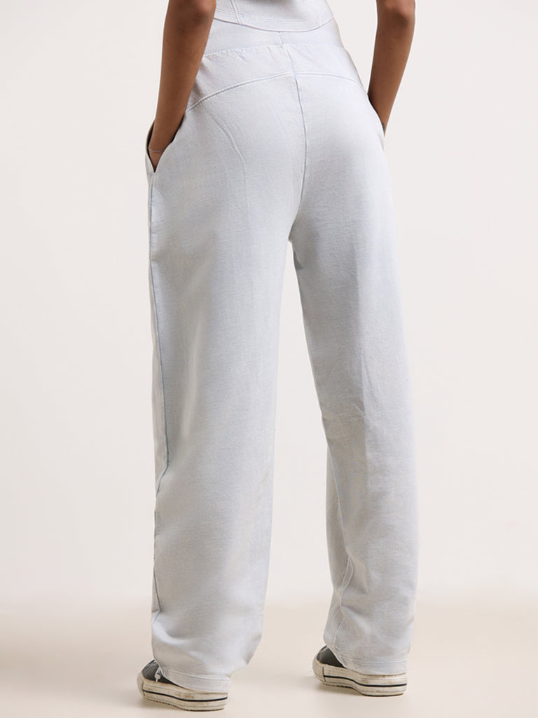 Studiofit Light Grey Cotton Relaxed Fit Track Pants