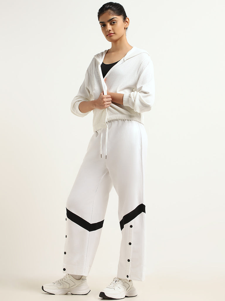 Studiofit White Cotton Loose-Fit Track Pants