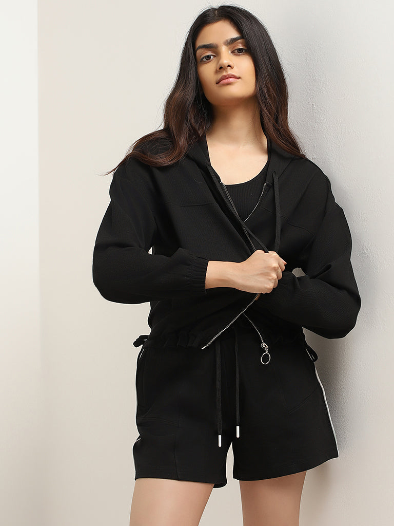 Studiofit Black Crop Hooded Jacket