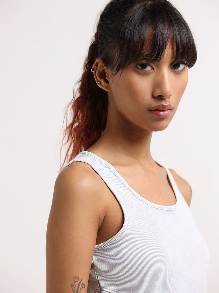 Studiofit Grey Cotton Crop Tank Top