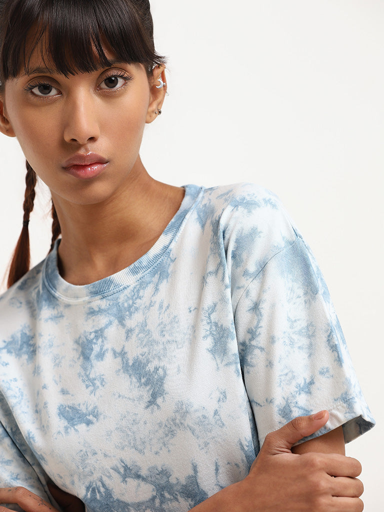 Studiofit Blue Tie-Dye Cotton T-Shirt